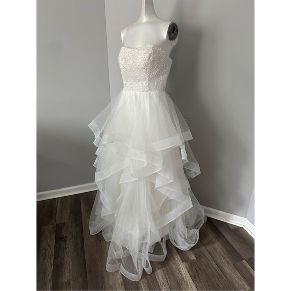 BASIX BLACK LABEL D1427L PEARL TIERED STRAPLESS GOWN US 10 $490 - Picture 6 of 12